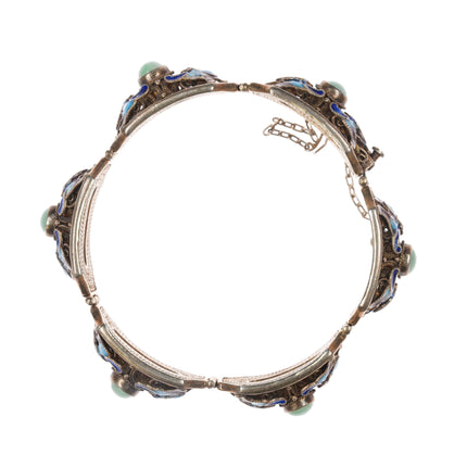 c1940's Chinese silver enamel jade link bracelet