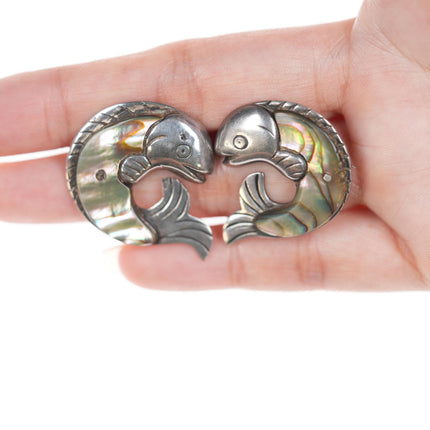 William Spratling Sterling Fish abalone pins pair