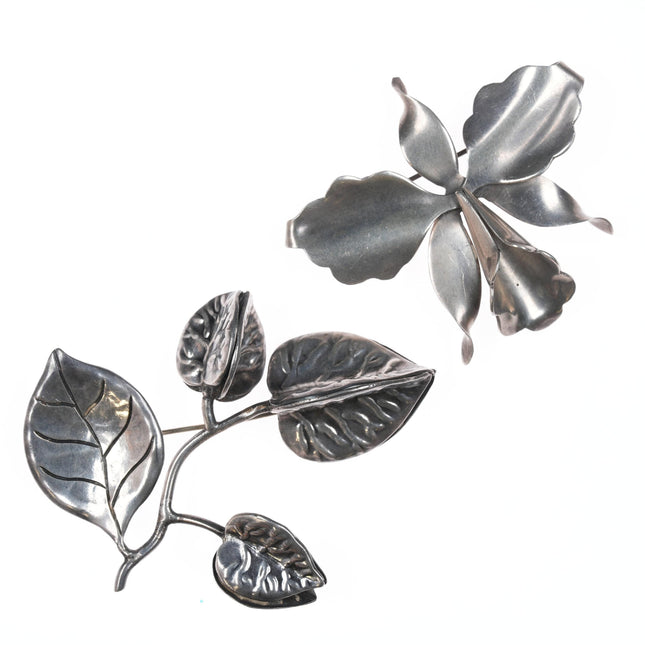 Hector Aguilar Taxco 940 silver Orchid and  botanical pins