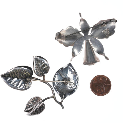 Hector Aguilar Taxco 940 silver Orchid and  botanical pins