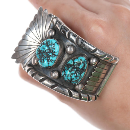 7" Vintage Native American silver and turquose WT watch cuff bracelet