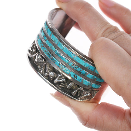 6.25" MJC Zuni Sterling channel inlay turquoise cuff bracelet