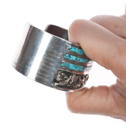 6.25" MJC Zuni Sterling channel inlay turquoise cuff bracelet