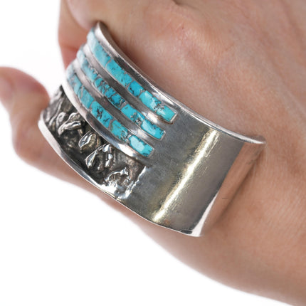 6.25" MJC Zuni Sterling channel inlay turquoise cuff bracelet