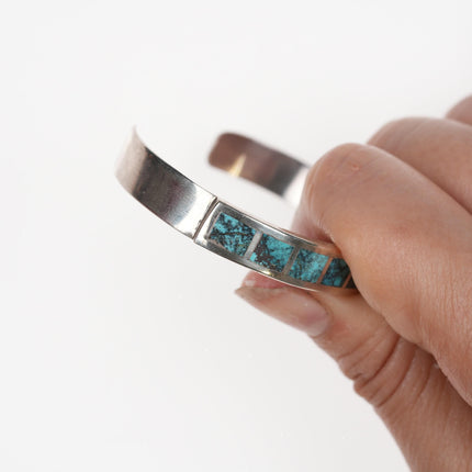 6 1/8" Native American high grade turquoise AB Channel inlay sterling cuff bracelet