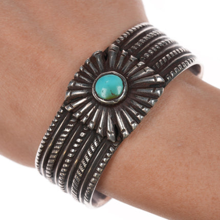 6.5" Jock Favour ingot silver and turquoise revival cuff bracelet