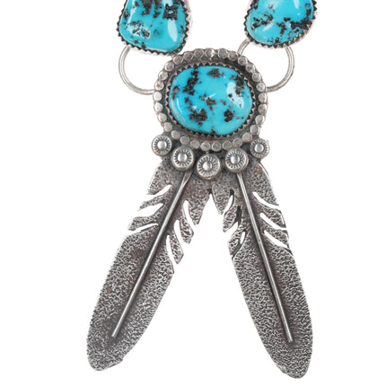 Virgil Yazzie Navajo sterling and turquoise feather pendant necklace