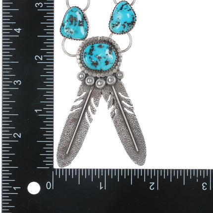 Virgil Yazzie Navajo sterling and turquoise feather pendant necklace