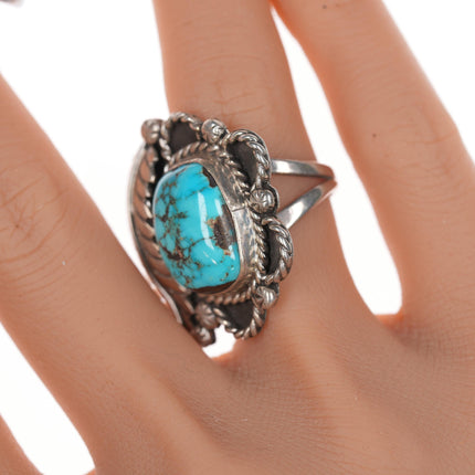 sz7 Vintage Native American silver and turquoiise feather ring