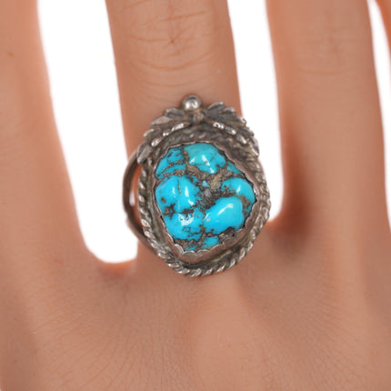 sz8.75 Vintage Native American silver and turquoise nugget ring