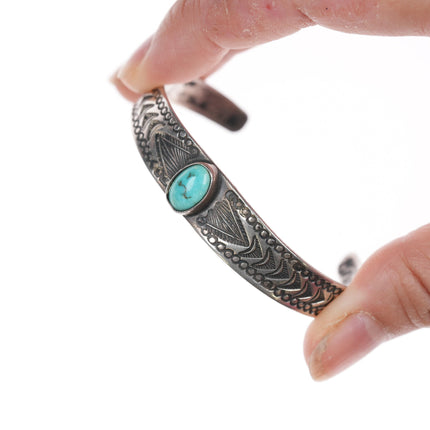 6" 1930's Navajo stamped ingot silver cuff bracelet with turquoise