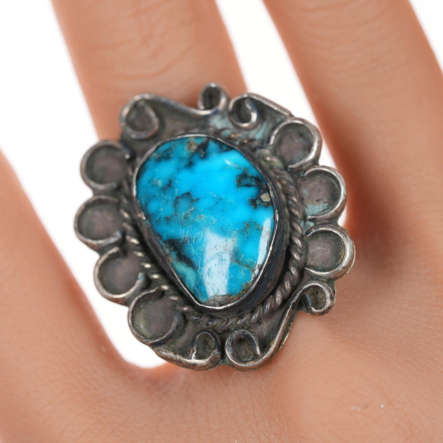 sz10.75 Vintage Navajo silver ring with turquoise