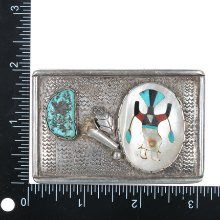 1960's Zuni Sterling, turquoise, and shell inlay Ghan Dancer belt buckle