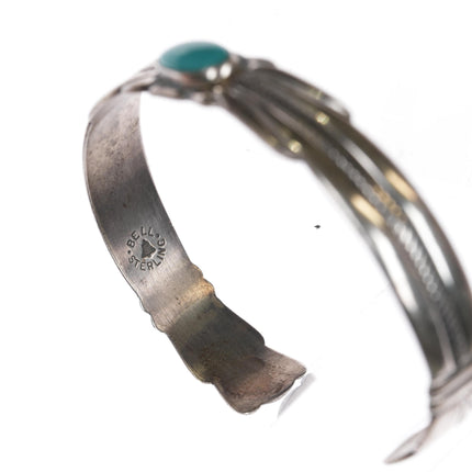 6 1/8" Vintage slim Bell Trading post sterling and turquoise cuff bracelet