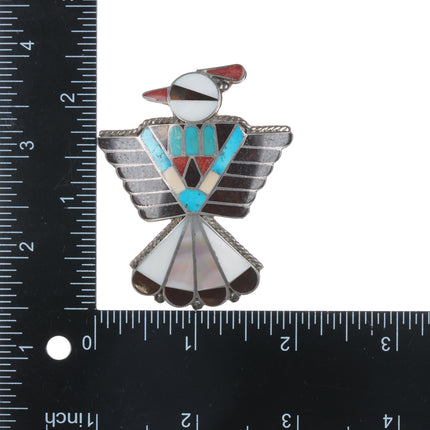 Large 50's-60' Zuni sterling multi-stone inlay thunderbird pin