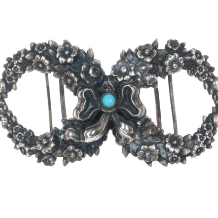 c1900 William Kerr Sterling floral wreath with turquoise belt buckle