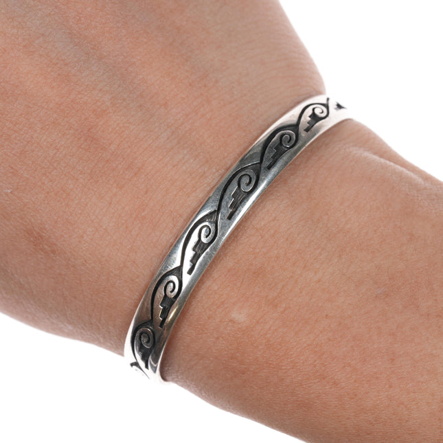 Alaric Polequaptewa Sterling Hopi overlay silver cuff bracelet