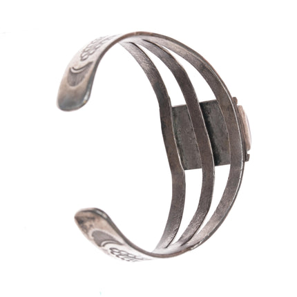 c1940's Navajo hand stamped silver petrified wood cuff bracelet