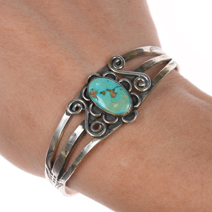 6.5" 30's-40's Navajo silver cuff bracelet with turquoise