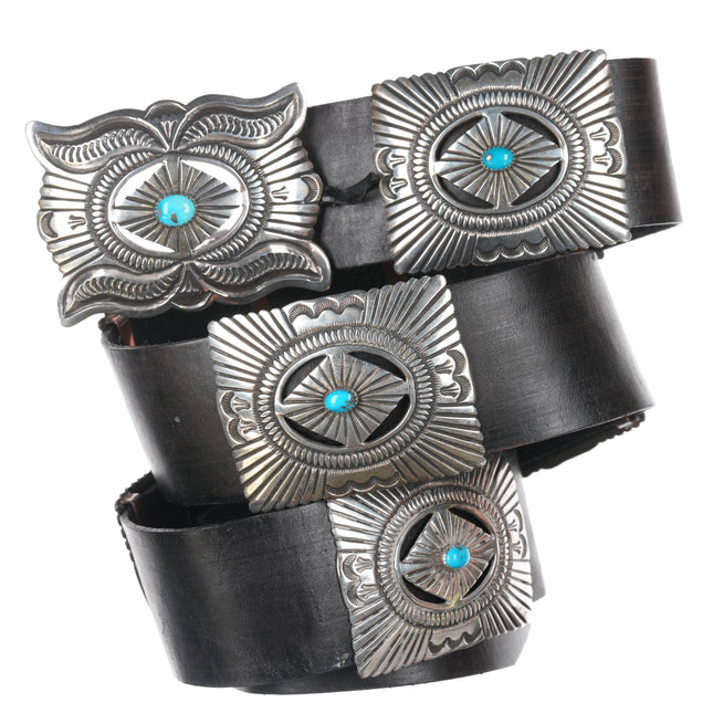 Ernest Roy Begay Navajo Heavy stamped sterling and turquoise concho belt