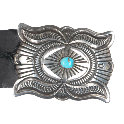 Ernest Roy Begay Navajo Heavy stamped sterling and turquoise concho belt