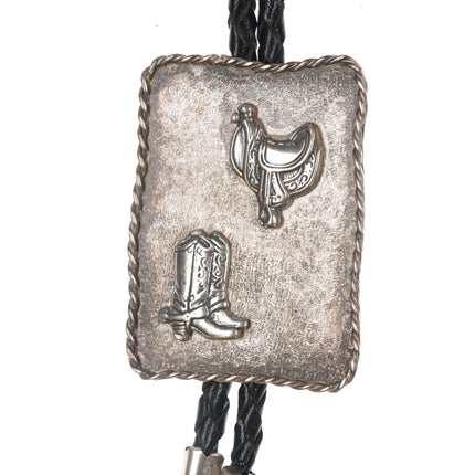 Fun Vintage Sterling boots/Saddle bolo tie