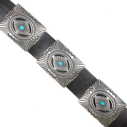 Ernest Roy Begay Navajo Heavy stamped sterling and turquoise concho belt