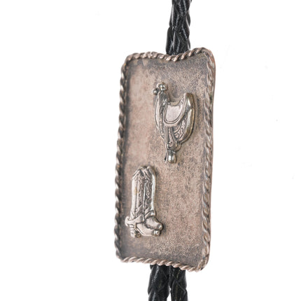 Fun Vintage Sterling boots/Saddle bolo tie