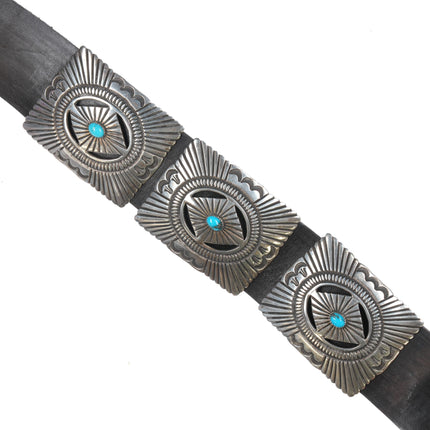 Ernest Roy Begay Navajo Heavy stamped sterling and turquoise concho belt