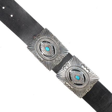 Ernest Roy Begay Navajo Heavy stamped sterling and turquoise concho belt