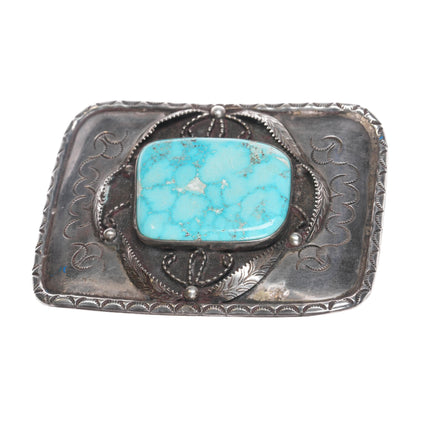 Heavy Vintage Native American silver belt buckle with nice turquoise