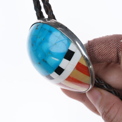 Ernest Medina Zia Sterling inlaid shell bolo tie