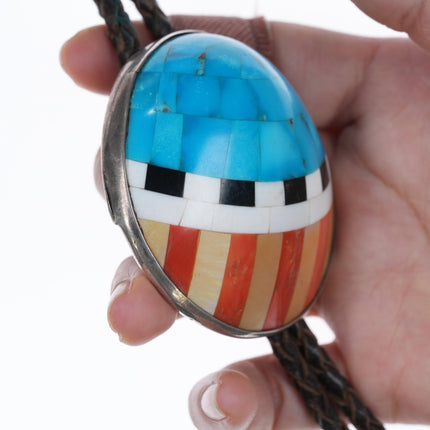 Ernest Medina Zia Sterling inlaid shell bolo tie