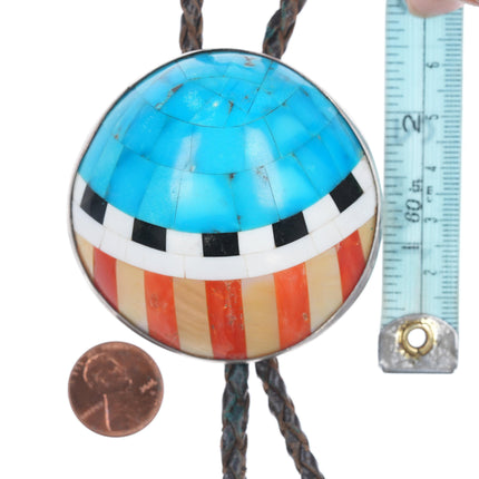 Ernest Medina Zia Sterling inlaid shell bolo tie