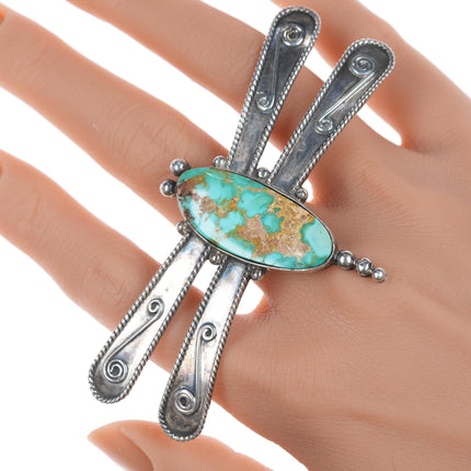 Sz8-Adjustable Vintatage Francis Navajo silver and turquoise dragonfly ring