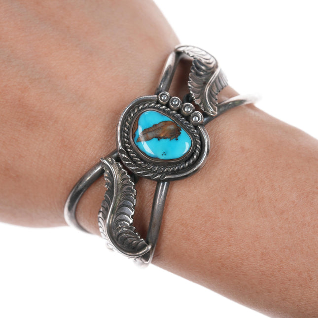 5.75" Vintage Navajo silver cuff bracelet with turquoise