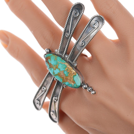 Sz8-Adjustable Vintatage Francis Navajo silver and turquoise dragonfly ring