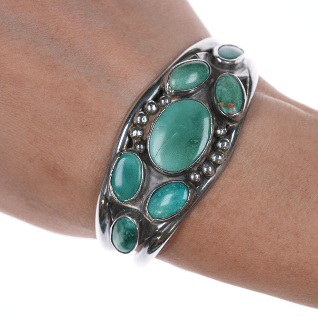 6.25" c1940's Native American silver and turquoise cluster cuff bracelet