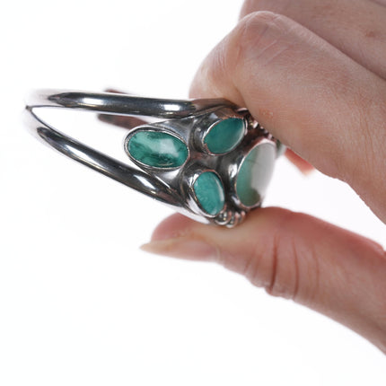 6.25" c1940's Native American silver and turquoise cluster cuff bracelet