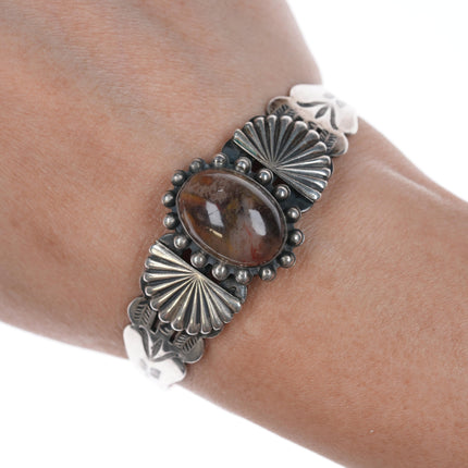 6.25" 40's-50's Navajo curio silver and agate cuff bracelet