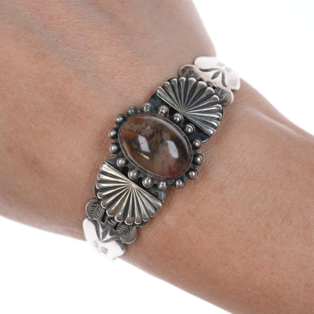 6.25" 40's-50's Navajo curio silver and agate cuff bracelet