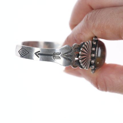 6.25" 40's-50's Navajo curio silver and agate cuff bracelet