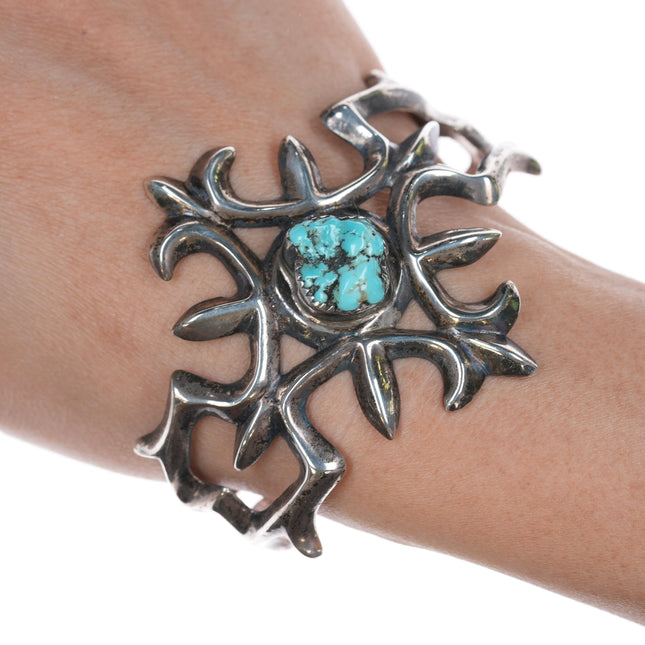 6 5/8" vintage Navajo cast silver and turquoise cuff bracelet