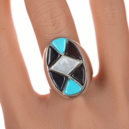 sz11.75 Vintage Zuni cobblestone inlay sterling ring