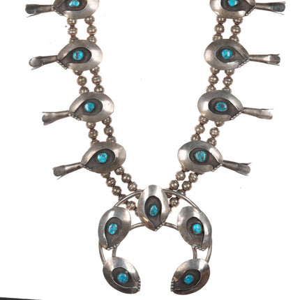 Vintage Native American sterling silver squash blossom necklace with turquoise