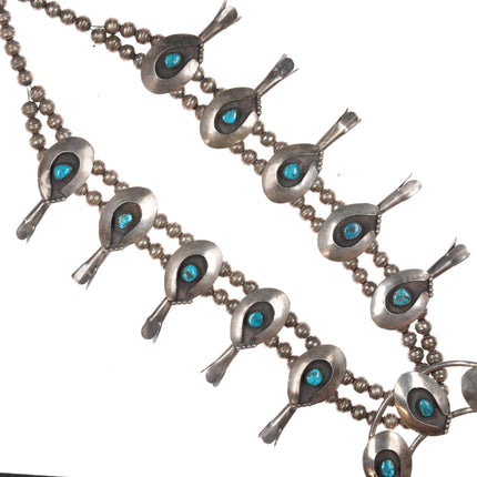 Vintage Native American sterling silver squash blossom necklace with turquoise