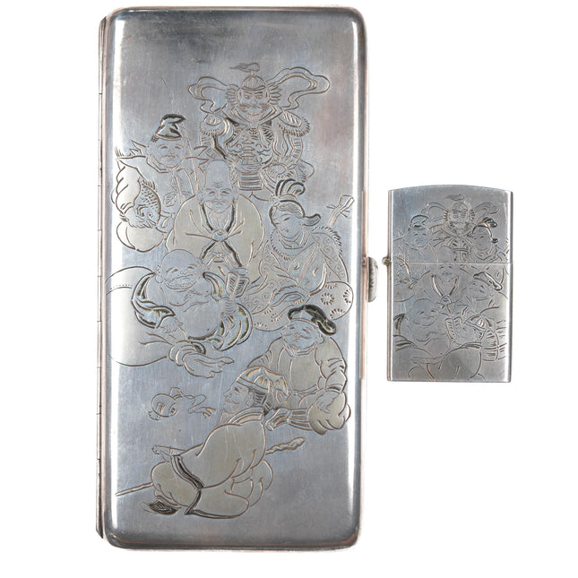 Signed Japanese 950 silver jumbo cigarette case and lighter