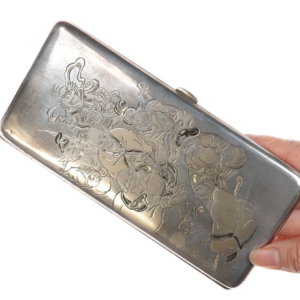 Signed Japanese 950 silver jumbo cigarette case and lighter