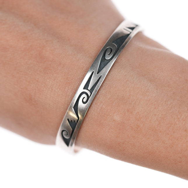 6.5" Augustine Mowa Jr. Hopi silver cuff bracelet in overlay style