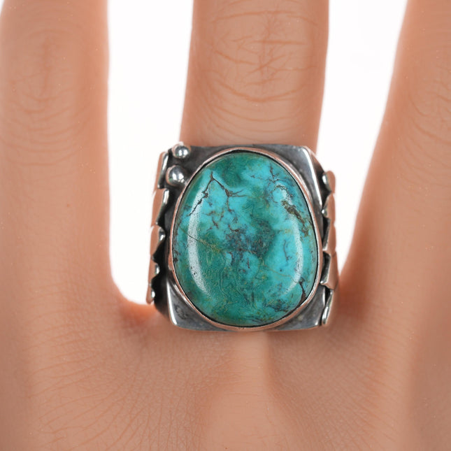 sz8 Vintage Native American silver ring with large turquoise